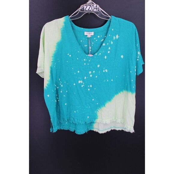 Umgee Green Bleached Raw Hem Size Medium Short Sleeve NWT - Picture 1 of 7